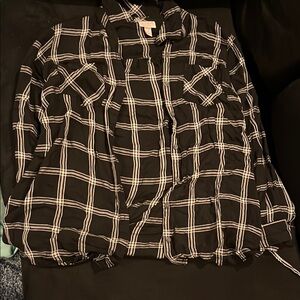 Black and White Plaid Button-Up Shirt